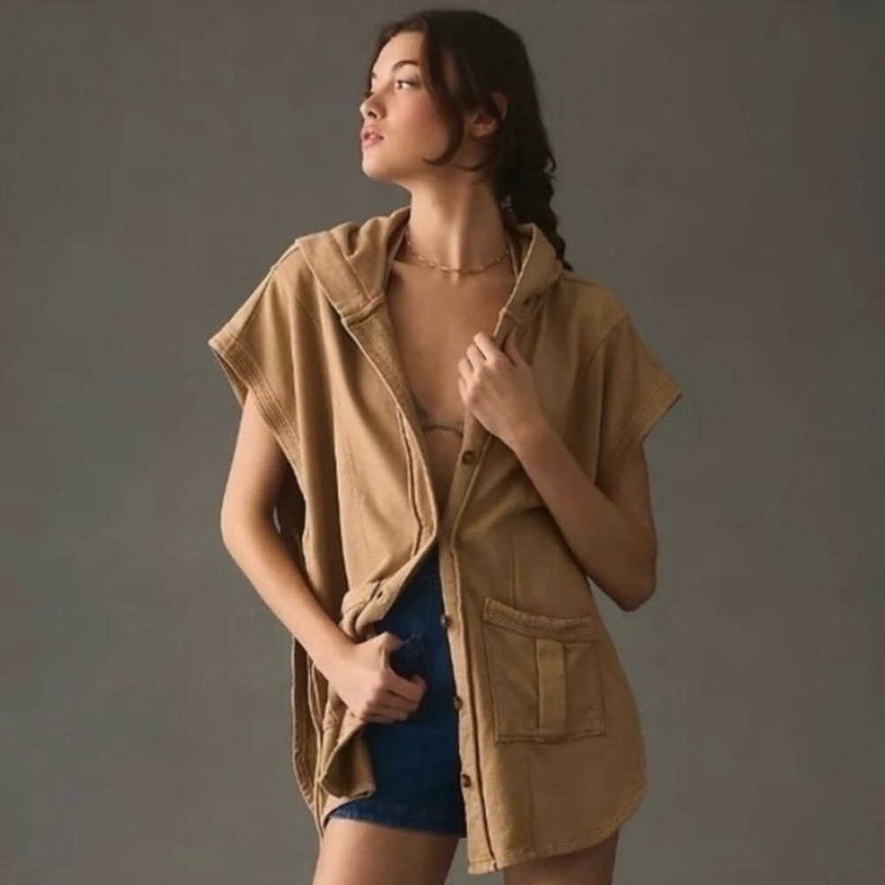 Anthropologie Pilcro Side-Tie Short-Sleeve Button-Front Poncho Sweater Top XS